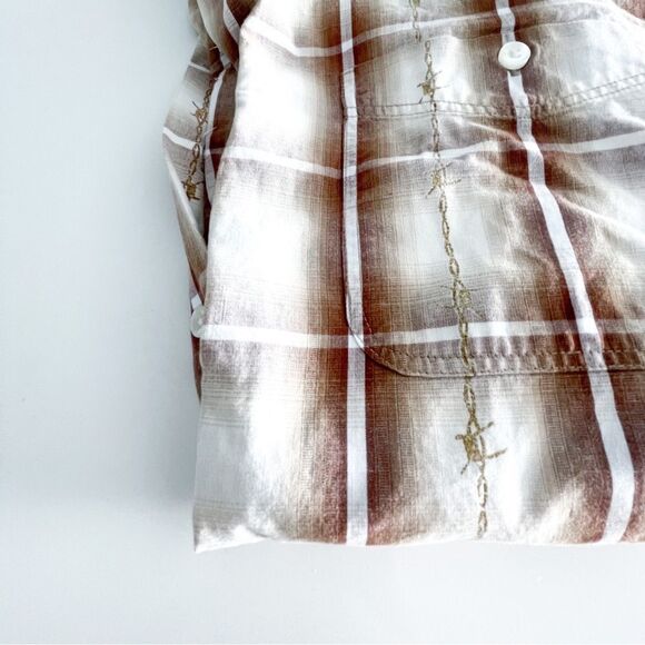 Panhandle Slim Roughstock Shirt Western Button Up Brown Plaid Mens L Barbed Wire - Picture 6 of 11